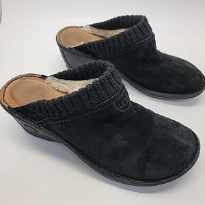 UGG Black Suede Shearling-Lined Clog Mules